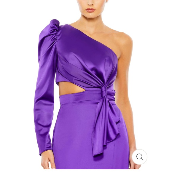 Mac Duggal PUFF ONE SLEEVE CUT OUT SIDE KNOT GOWN - Picture 3 of 6
